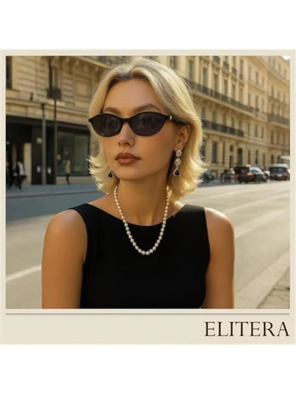 Black Oval Sunglasses Women Retro Cat Eye Vintage Y2K Small Frame Shades